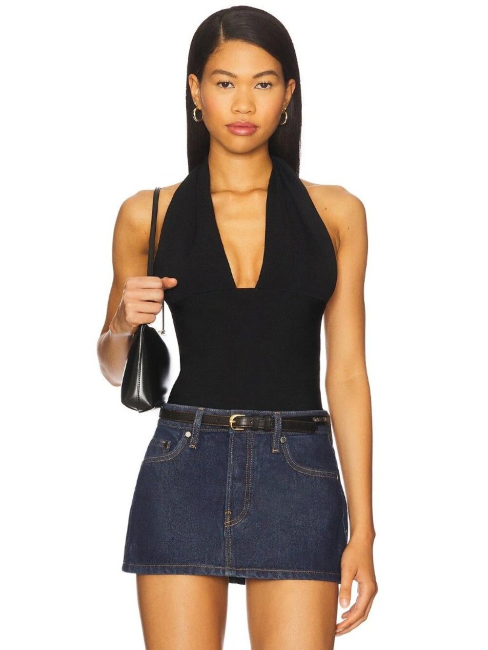 WeWoreWhat Knit Halter Top in Black Medium Womens Sleeveless Tank
